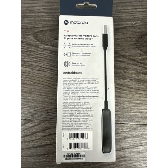 Motorola MA1 Wireless Android Auto Car Adapter Black NEW - Picture 2 of 4